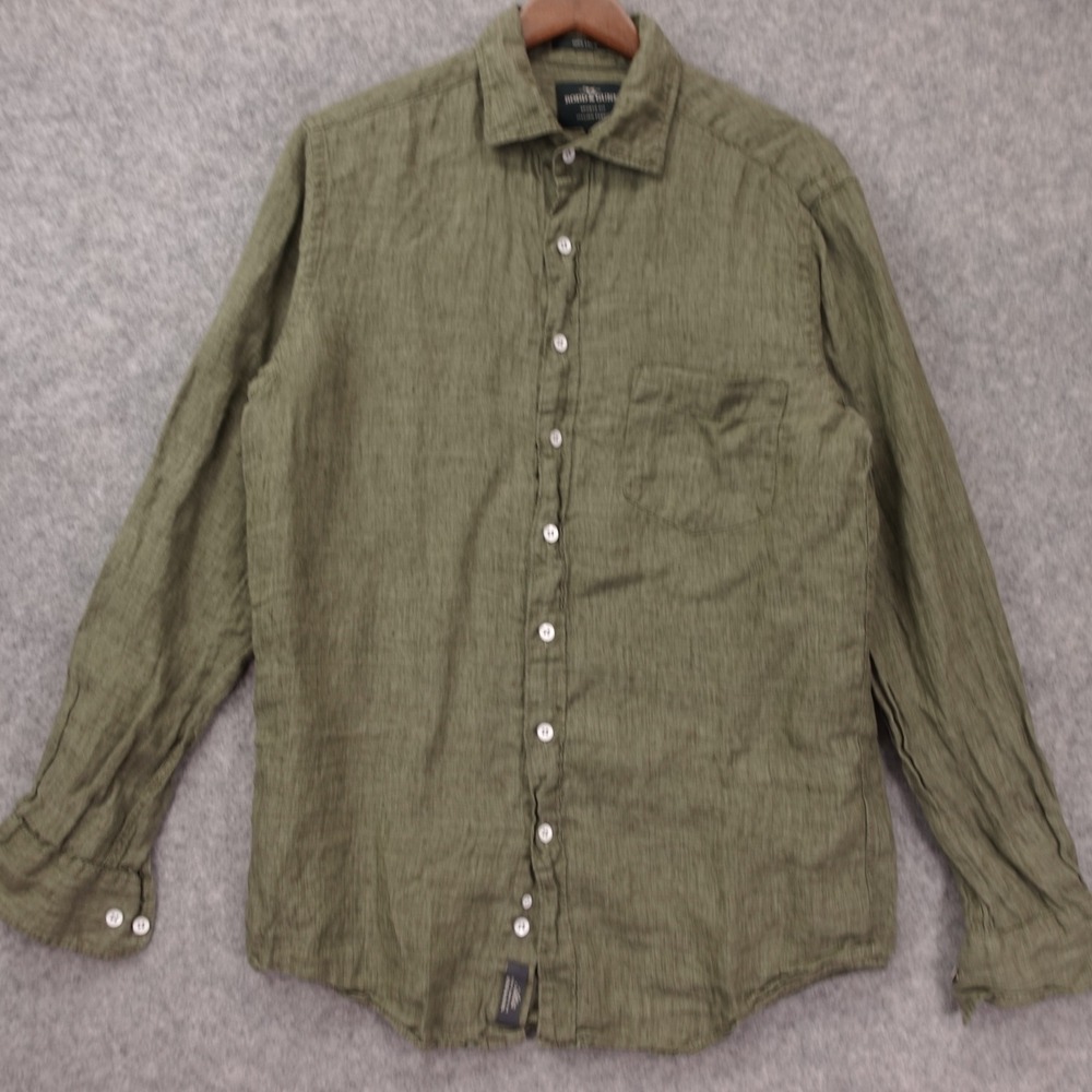 Rodd Gunn Mens Premium Italian Linen Shirt SMALL Green Summer Light Sports Fit